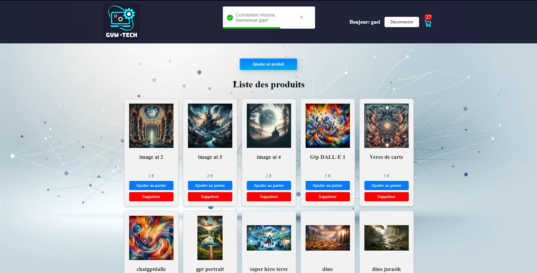 Image site ecommerce fait avec React